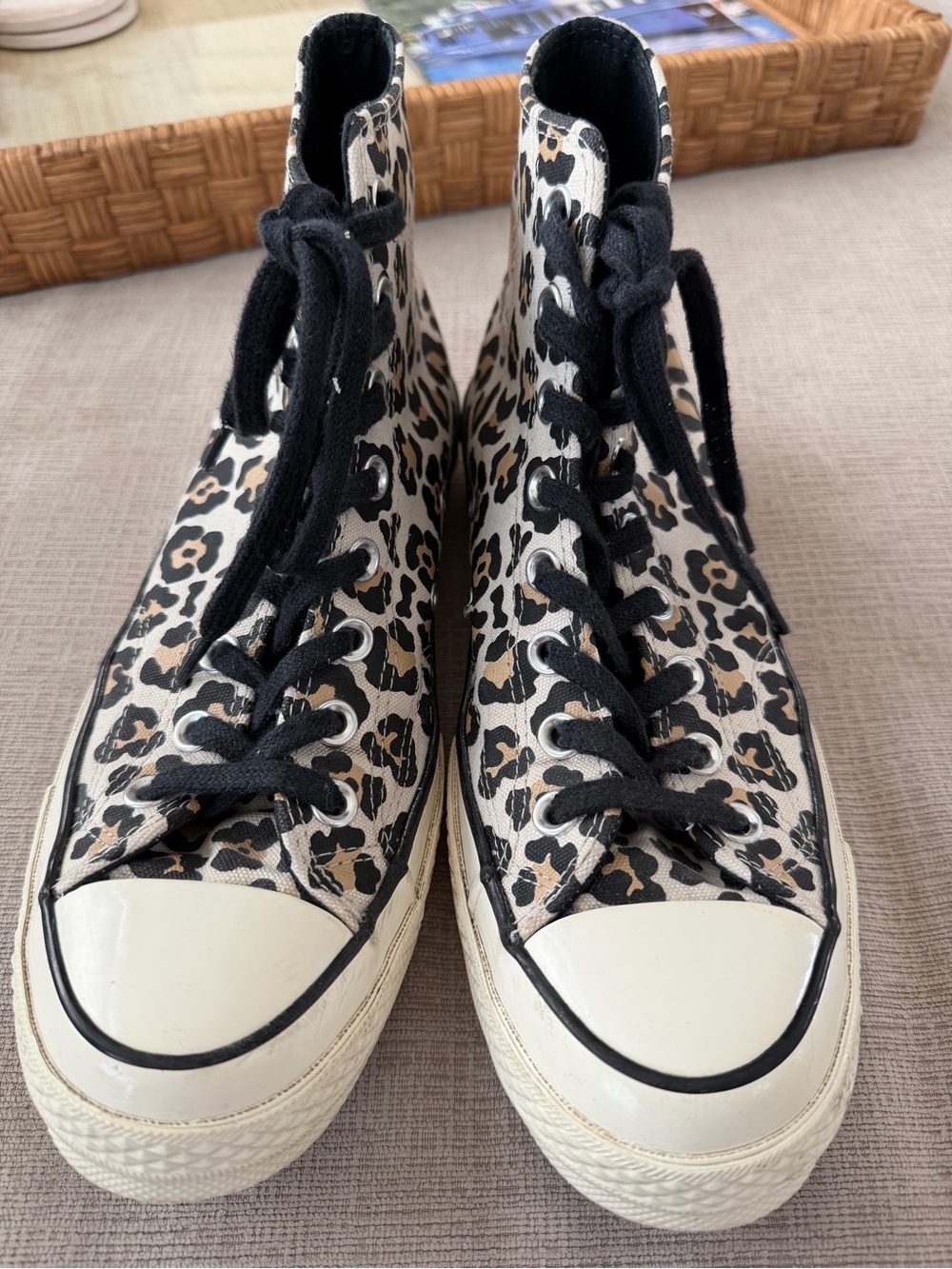 Leopard Print High-Top Converse All Star Sneakers with Black Laces